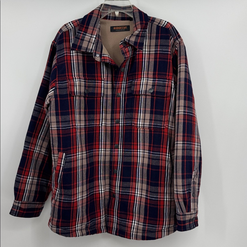Ridgecut Toughwear Red & Blk Plaid Flannel Heavyweight shacket-Size Large